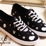 รองเท้าผ้าใบทรงkedsแต่งสี (สีดำ)