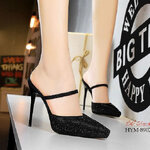 รองเท้าคัทชูเปิดส้นกลิตเตอร์ (สีดำ)