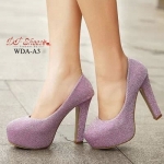 รองเท้าคัทชูส้นสูงกลิตเตอร์ทรงหัวกลม (สีม่วง)