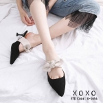 รองเท้าคัทชูเปิดส้นแต่งโบว์ (สีดำ)