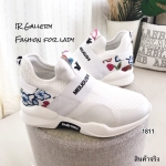 รองเท้าผ้าใบทรงSportแบบสวมแต่งลายดอก (สีขาว)