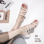 รองเท้าเปิดส้นแต่งสายไขว้สาน (สีครีม)