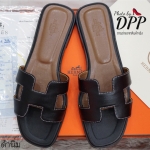 รองเท้า HERMES Sandals Leather (สีดำหนังนิ่ม)