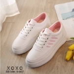 รองเท้าผ้าใบปักลายใบ้ไม้พาสเทล (สีชมพู)