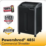 ขายถูก เครื่องทำลายเอกสาร Fellowes รุ่น 485i ทำลายครั้งละ 38-40 แผ่น แบบตัดตรง ( Strip Cut )