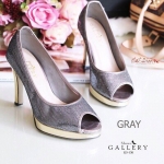 รองเท้าส้นสูงกลิตเตอร์รุ่นเปิดหน้าเท้า (สีเทา)