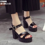 รองเท้าส้นตึกหนังเงาสไตล์แฟชั่นเกาหลี (สีดำ)