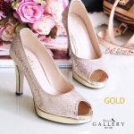รองเท้าส้นสูงกลิตเตอร์รุ่นเปิดหน้าเท้า (สีทอง)