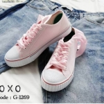 รองเท้าผ้าใบแคนวาสสีชมพูเรียบ (แถมเชือก2แบบ)