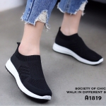 รองเท้าผ้าใบผ้านิ่มขอบถุงเท้า (สีดำ)