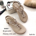 รองเท้าแตะหนีบแต่งคริสตัลดอกไม้ (สีครีม)