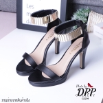 รองเท้าส้นสูงแต่งอะไหล่ทอง (สีดำ)