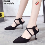 รองเท้าคัทชูส้นแจกันสายไขว้ (สีดำ)