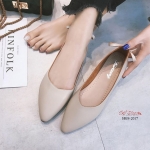 รองเท้าคัทชูส้นแบนแต่งโบว์หลัง (สีครีม)