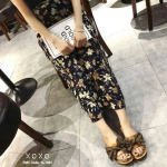 รองเท้าแตะแฟชั่นแต่งโบว์ผูก (สีน้ำตาล)