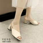 รองเท้าเปิดส้นสายไขว้pu (สีครีม)