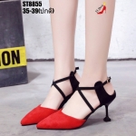 รองเท้าคัทชูส้นแจกันสายไขว้ (สีแดง)