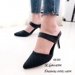 รองเท้าส้นสูงเปิดส้นแต่งลาย (สีดำ)