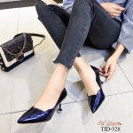 รองเท้าคัทชูหนังเงาส้นแจกัน (สีน้ำเงิน)