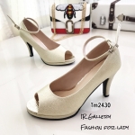 รองเท้าคัทชูเปิดหน้าแต่งสายรัดข้อ (สีทอง)