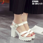 รองเท้าส้นตึกหนังเงาสไตล์แฟชั่นเกาหลี (สีขาว)