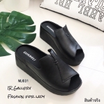 รองเท้าส้นเตารีดหนังนิ่มแบบสวม (สีดำ)