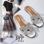 รองเท้าแตะ H แต่งเพชร (สีขาว)