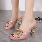 รองเท้าส้นสูงเปิดส้นแต่งอะไหล่ (สีชมพู)