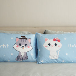 ปลอกหมอนหนุนคู่ พิมพ์ลายเต็มผืน Kitten - Blue