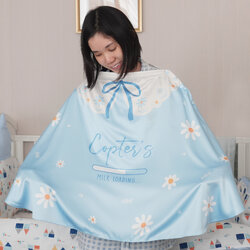 ผ้าคลุมให้นม 3in1 (รุ่นมีกระดุม ถอดโครงได้) แบบสั่งทำใส่ชื่อ ลาย Daisy - Blue