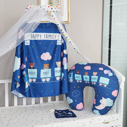 ชุดของขวัญเด็กแรกเกิด NP2 ผ้าคลุมให้นม + หมอนรองให้นม ลาย Train - Dark Blue