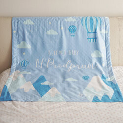 ผ้าห่มเด็ก ใส่ชื่อ ลายภูเขา - Mountain - Blue