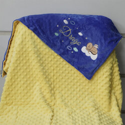 ผ้าห่ม Minky - สี Lemon-Navy 75x100cm แบบปักชื่อ+การ์ตูน - Dragon