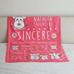 ผ้าห่ม ใส่ประวัติแรกเกิด ลาย Mini Mouse - Shocking Pink