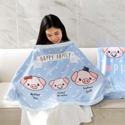ผ้าคลุมให้นม สั่งทำใส่ชือ ลาย Piggy Family - Indigo