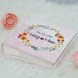 อัลบั้มสั่งทำใส่ชื่อ ลายหินอ่อนสีชมพู - Pink Marble - Watercolour Floral Frame