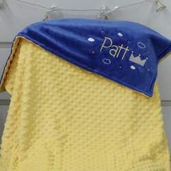 ผ้าห่ม Minky - สี Lemon-Navy 75x100cm แบบปักชื่อ+icon - Crown2