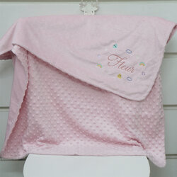 ผ้าห่ม Minky - สีชมพู 75x100cm แบบปักชื่อ+icon - Rainbow, Daisy, Butterfly, Cloud and Heart