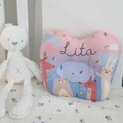 หมอนเด็ก หมอนหลุม Baby Pillow สั่งทำใส่ชื่อ ลาย Woodland - Blue Pink