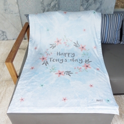 ผ้าห่ม ใส่ชื่อ ลายหินอ่อนสีฟ้า - Floral Frame ไซส์ใหญ่ 100x150cm