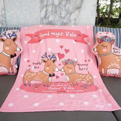 ผ้าห่มเด็ก ใส่ประวัติแรกเกิดลายกวางคู่ สีชมพู / Couple Deer - Pink