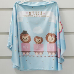 ผ้าคลุมให้นม สั่งทำใส่ชือ ลาย Train with Lion - Blue