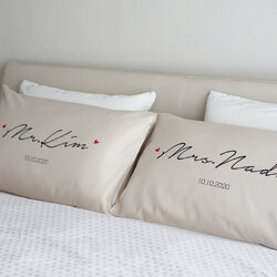 ปลอกหมอนหนุนคู่ สีเบจ Name 27 - Dark Brown