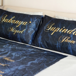 ปลอกหมอนหนุนคู่ลายหินอ่อนสีกรม - Calligraphy - Gold