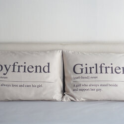 ปลอกหมอนคู่ สีเบจ ลาย Dictionary - Girlfriend & Boyfriend