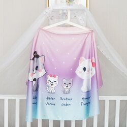 ผ้าคลุมให้นม สั่งทำใส่ชือ ลาย Kitten's Family - Purple Blue