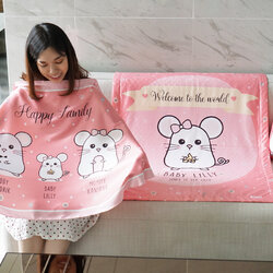 ชุดของขวัญเด็กแรกเกิด ผ้าคลุมให้นม + ผ้าห่มขนาด 75x100cm + หมอนอิง 1 ใบ ลาย Mini Mouse - Old Rose