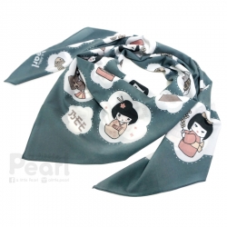 ผ้าพันคอสั่งทำใส่ชื่อ ลาย Japanese Dolls - Midnight Green