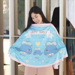 ผ้าคลุมให้นม 3in1 (รุ่นมีกระดุม ถอดโครงได้) แบบสั่งทำใส่ชื่อ ลาย Whale - Blue