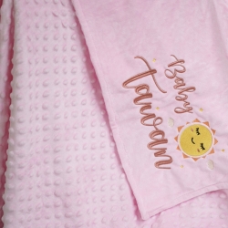 ผ้าห่ม Minky - สีชมพู 75x100cm แบบปักชื่อ+การ์ตูน - Sun
